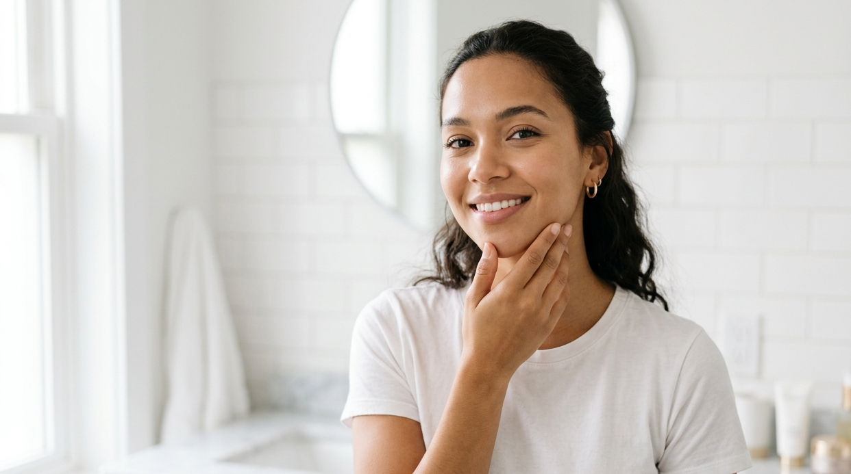 Woman with clear skin after online acne treatment in Florida