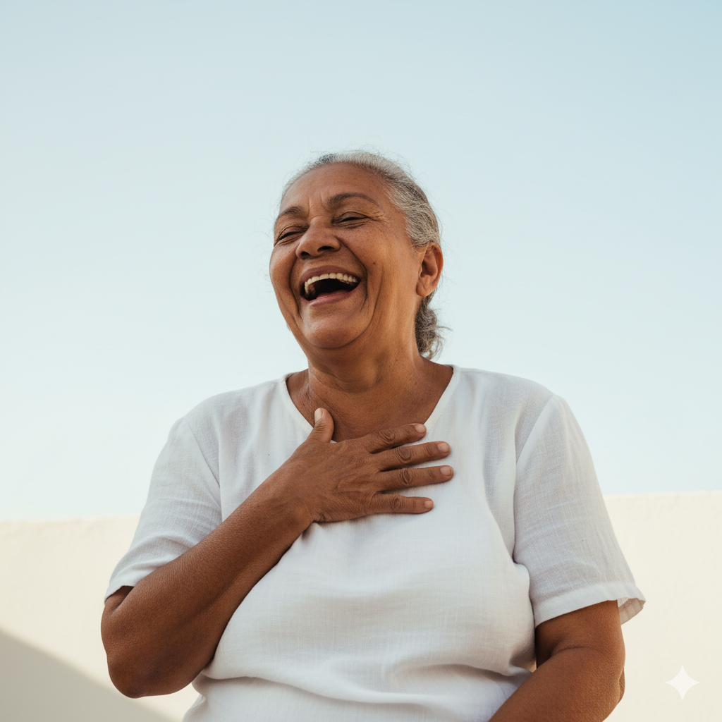 Woman with clear skin after Goza acne treatment
