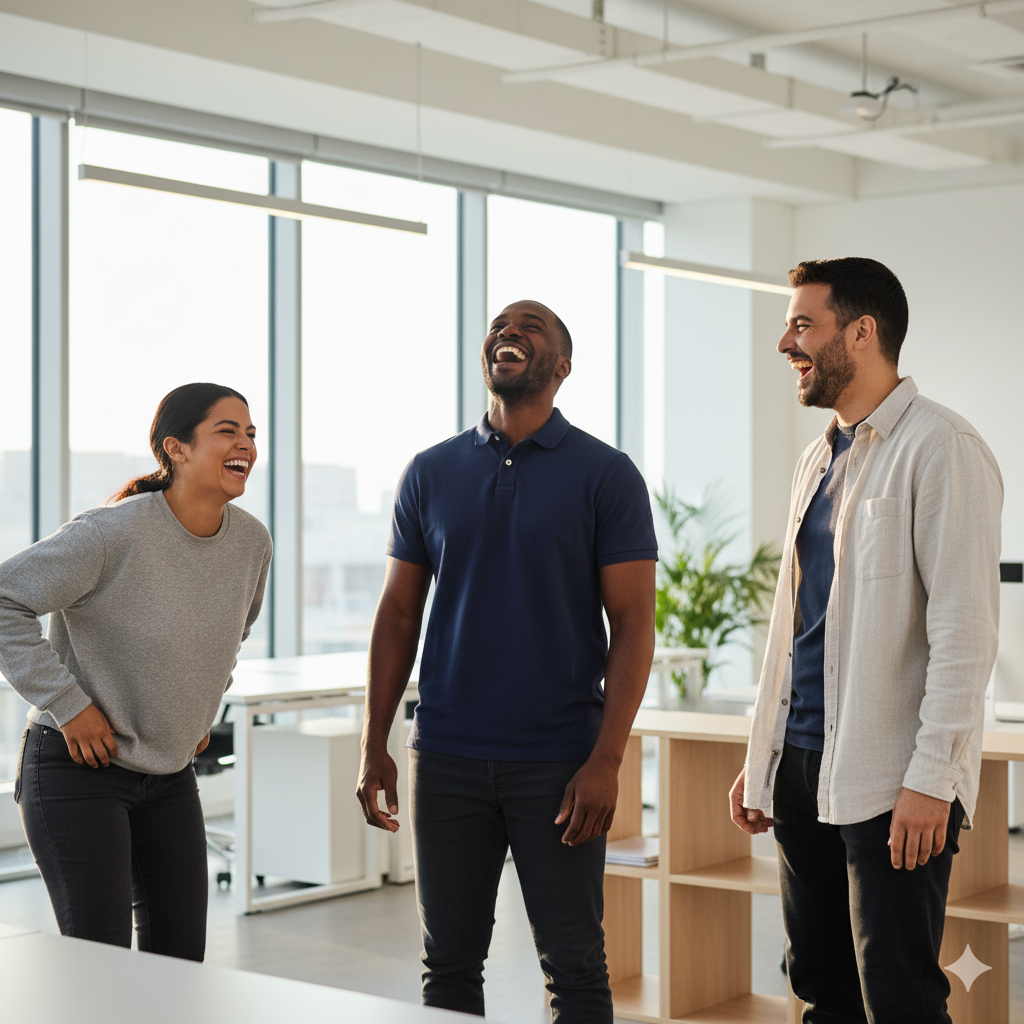 Team of colleagues laughing in the office