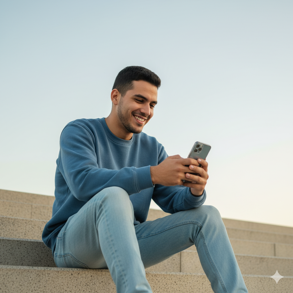 Man using telehealth on his phone outdoors