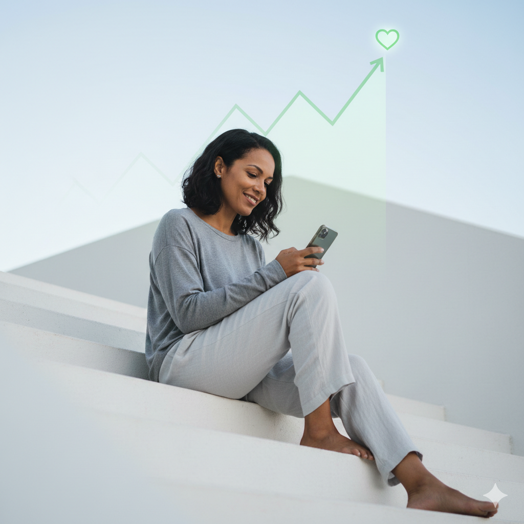 Woman using Goza telehealth from her phone