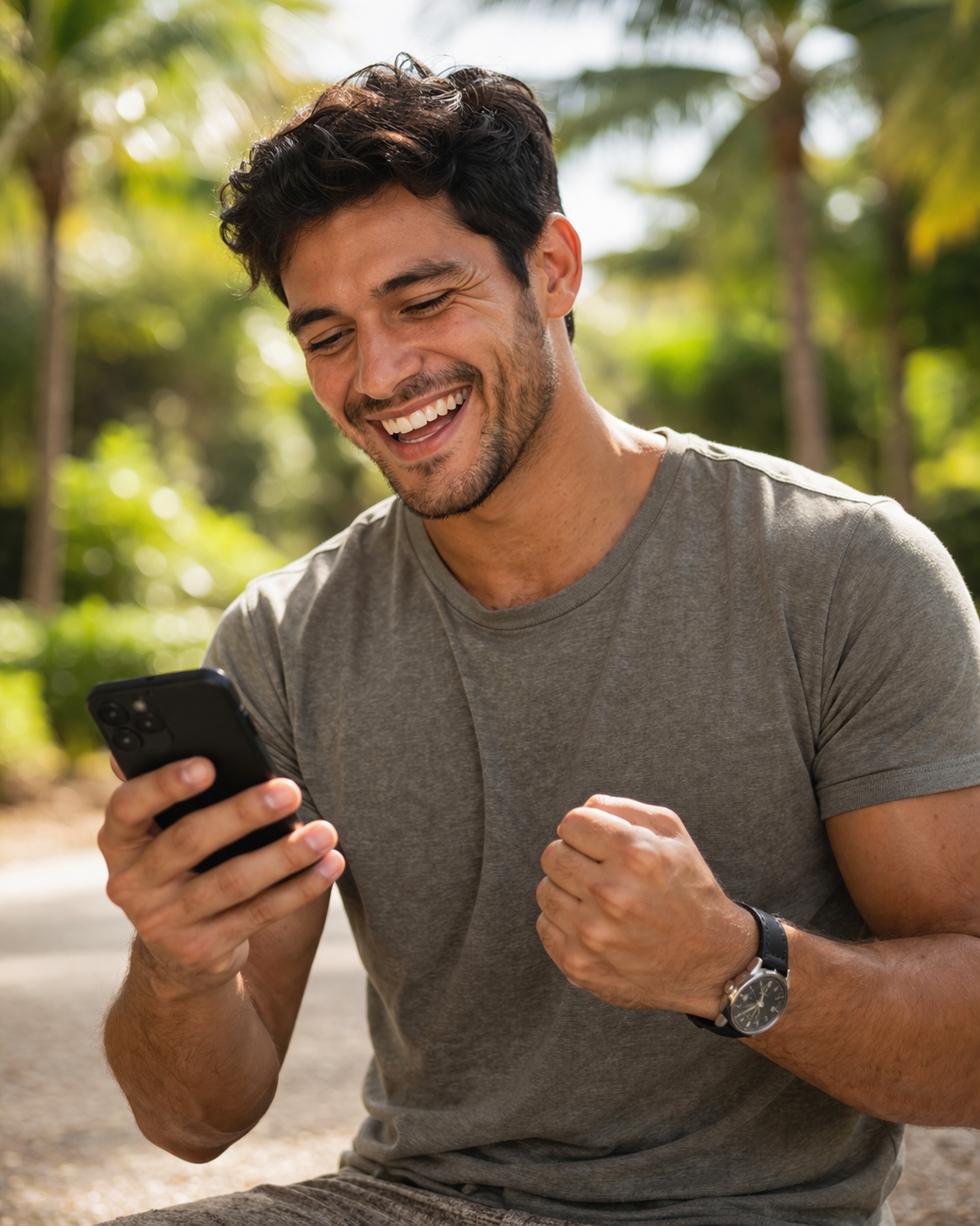 Young man checking wellness lab results on his phone in Florida