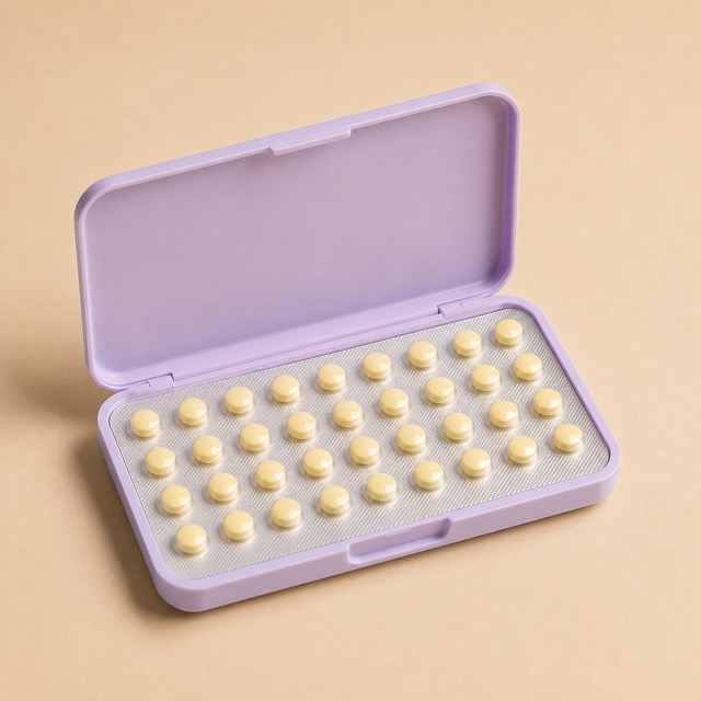 Unbranded stylized progestin-only mini-pill pack representing generic Errin