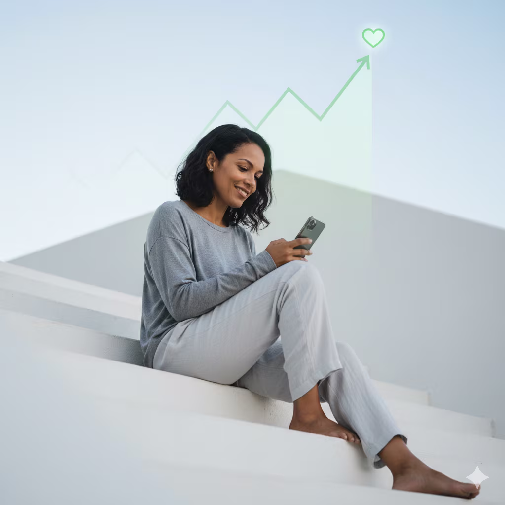 Woman using Goza telehealth on her phone